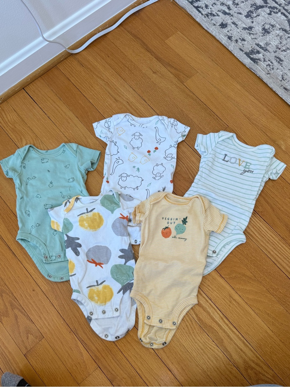 Set of 5 Carter’s farm/veggie onesies - 3M